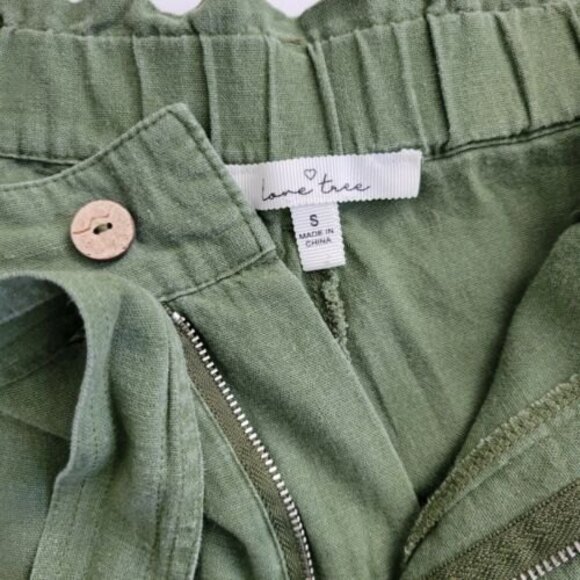 LOVE TREE Wide Leg Green Linen Pants Size Small high-rise belted Straight Pants - Picture 6 of 11